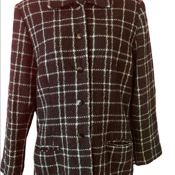 Sag Harbor Size 16 Teal blue & black plaid blazer with sparkle. Gently worn. - Picture 3 of 14